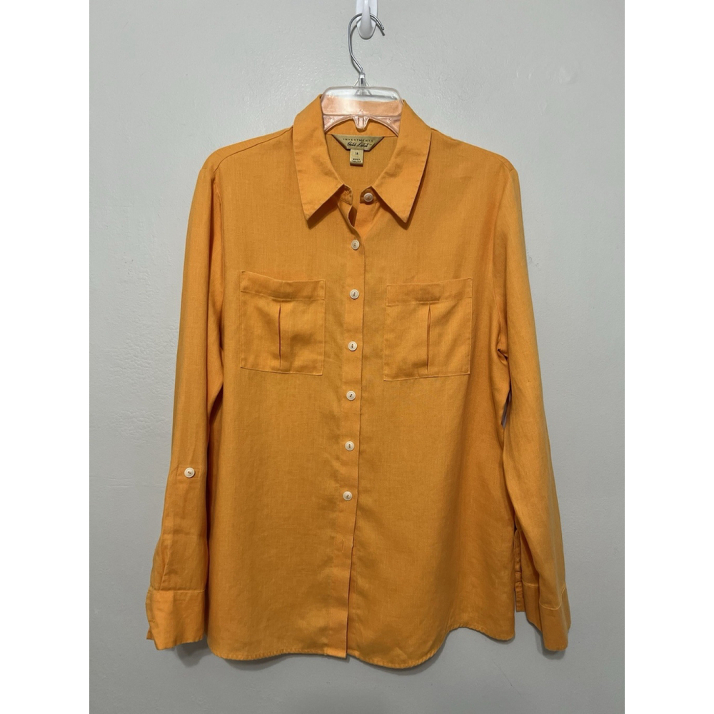 100% Hemp Button Front Blouse Orange Beach Lagenlook Cottagecore Sustainable 14